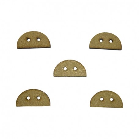 Set de 5 botones de madera con forma de medio círculo y base plana, ideales para crear diseños geométricos en ropa y DIY.