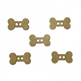 Pack de 5 botones de madera natural con silueta de hueso, pieza decorativa con dos perforaciones centrales.