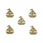 Pack de 5 botones náuticos de madera en forma de velero, para costura creativa y detalles decorativos.