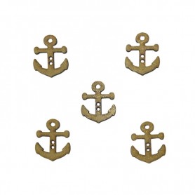 Pack de 5 botones náuticos de madera natural en forma de ancla para costura artesanal y DIY.