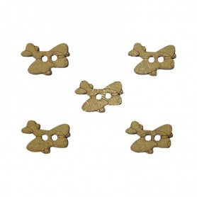 Pack de 5 botones de madera natural en forma de avión, con dos agujeros para costura y proyectos creativos.