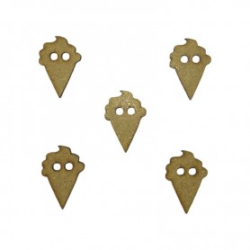 Pack de botones de madera en forma de cono de helado, pieza artesanal con perforaciones centrales para costura DIY.