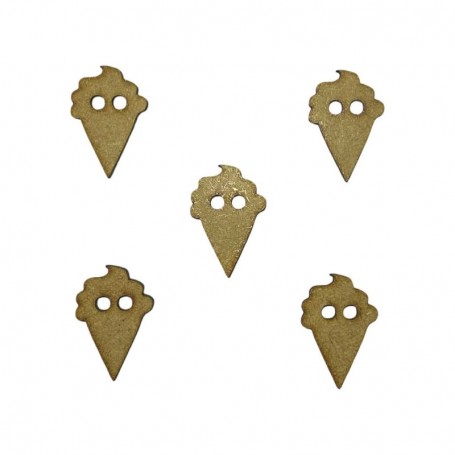 Pack de botones de madera en forma de cono de helado, pieza artesanal con perforaciones centrales para costura DIY.