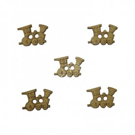 Silueta de tren de madera natural con dos agujeros, aplique decorativo para álbumes de recuerdos infantiles y manualidades DIY.