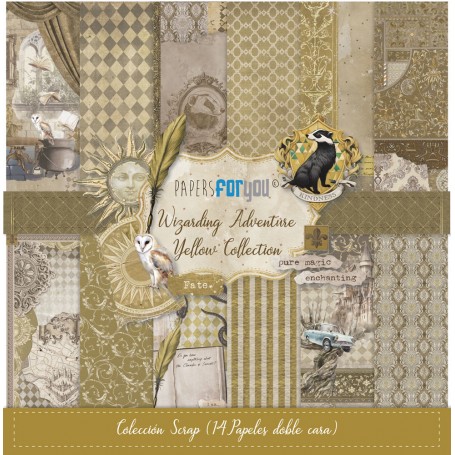 Colección 14 Papeles Scrap doble cara 180gr 12x12 "Wizarding Adventure Yellow"