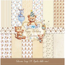 Colección 14 Papeles Scrap doble cara 180gr 12x12 "Happy Birthday"