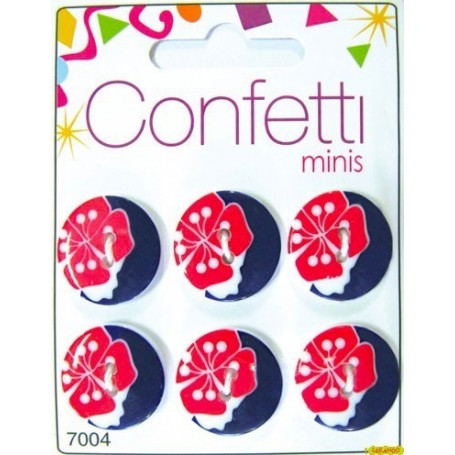 Botones 21mm 6 pzs hibiscus red