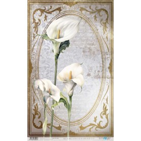 papel de arroz La Petite Vie En Fleurs Calla Lily VI 54x33cm diseño floral vintage con calas blancas para decoupage