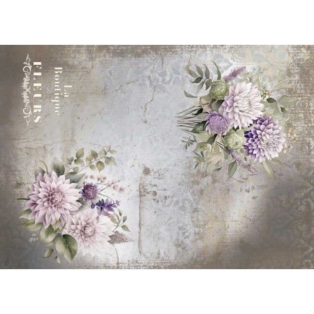 Tela Encuadernar Decorada 70x50cm. "La Petite Vie En Fleurs Dahlias V"