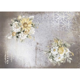 Tela Encuadernar Decorada 70x50cm. "La Petite Vie En Fleurs Daisies V"