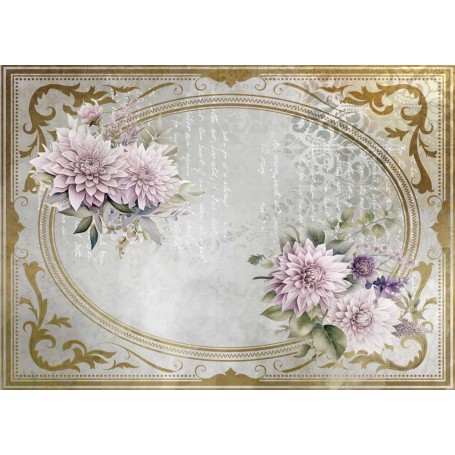 Tela Encuadernar Decorada 70x50cm. "La Petite Vie En Fleurs Dahlias II"