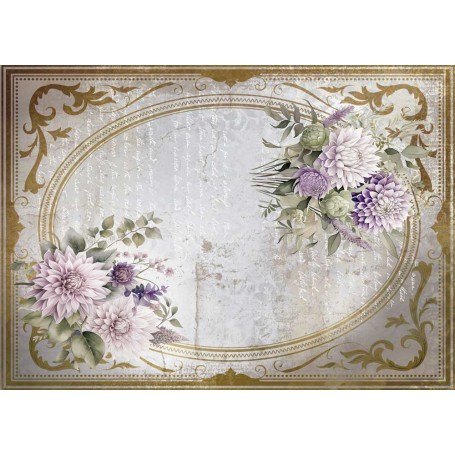 Tela Encuadernar Decorada 70x50cm. "La Petite Vie En Fleurs Dahlias VI"