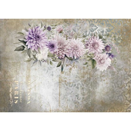 Tela Encuadernar Decorada 70x50cm. "La Petite Vie En Fleurs Dahlias III"