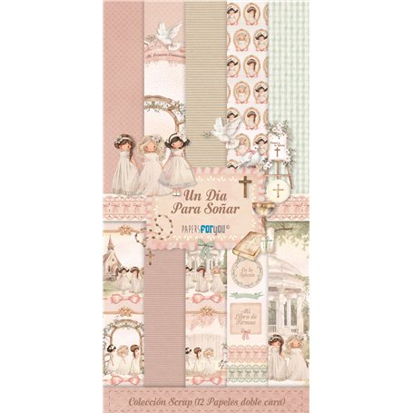 Scrap Papers – Papeles decorativos para scrapbooking y manualidades PAPERSFORYOU Colección "Un día para soñar niñas" 10 Papeles 