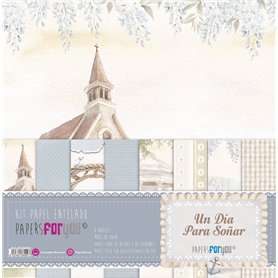 Kit 8 Papel Scrap Tela "Un día para soñar niños" 125gr. 30x30cm