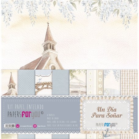 Kit 8 Papel Scrap Tela "Un día para soñar niños" 125gr. 30x30cm