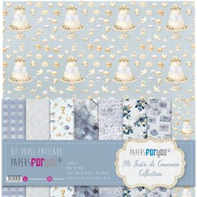 Kit 8 Papel Scrap Tela "Mi Fiesta de Comunión Niño" 125gr. 30x30cm