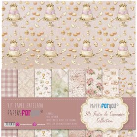 Kit 8 Papel Scrap Tela "Mi Fiesta de Comunión Niña" 125gr. 30x30cm