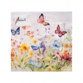 Servilleta BUTTERFLIES IN FIELD WHITE