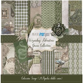 Kit 28 Papeles Scrap doble cara 180gr 8″x 8″ (Wizarding Adventure Green)