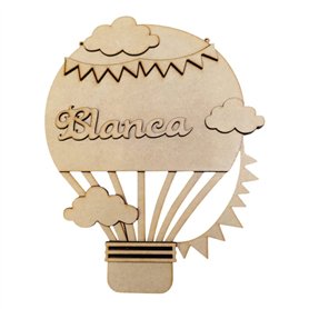Globo aerostático Banderines+ Nombre personalizado en MDF 3 mm