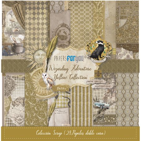 Colección 28 Papeles Scrap Mini doble cara 180gr 6″x 6″ (Wizarding Adventure Yellow)
