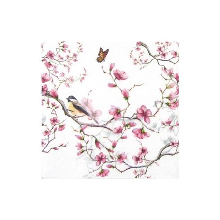 Servilleta impresa Bird&Blossom white 33x33cm