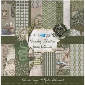 Colección 28 Papeles Scrap Mini doble cara 180gr 6″x 6″ (Wizarding Adventure Green)