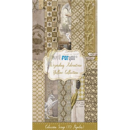 Colección 10 Papeles Scrap Una cara 180gr 6″x12″ (Wizarding Adventure Yellow)