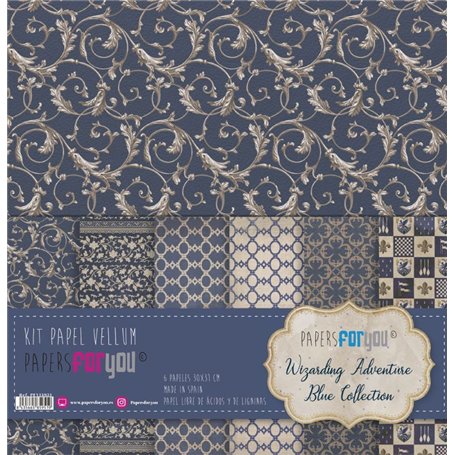 Kit Papel Scrap Vellum 6 Papeles 90gr (Wizarding Adventure Blue)