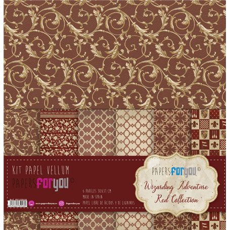 Kit Papel Scrap Vellum 6 Papeles 90gr (Wizarding Adventure Red)