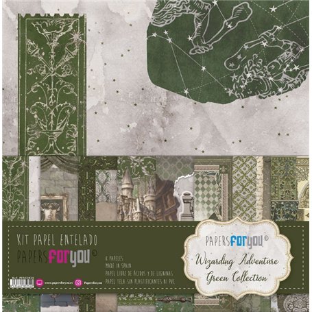 Kit 8 Papel Scrap Tela 125gr 12″x12″ (Wizarding Adventure Green)