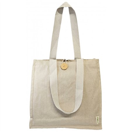 Bolsa algodón reciclado asas Cierre botón  38x38x12cm
