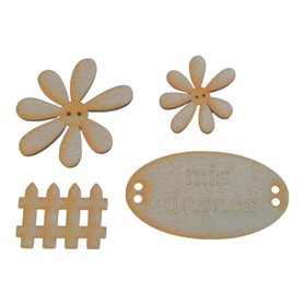 Conjunto de Botones "Mis Deseos"  en MDF 3mm.