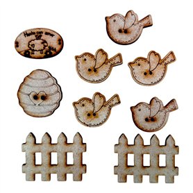 Conjunto de Botones "Hecho con Amor"  en MDF 3mm.
