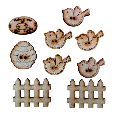 Conjunto de Botones "Hecho con Amor"  en MDF 3mm.