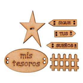 Conjunto de Botones "Mis Tesoros"  en MDF 3mm.