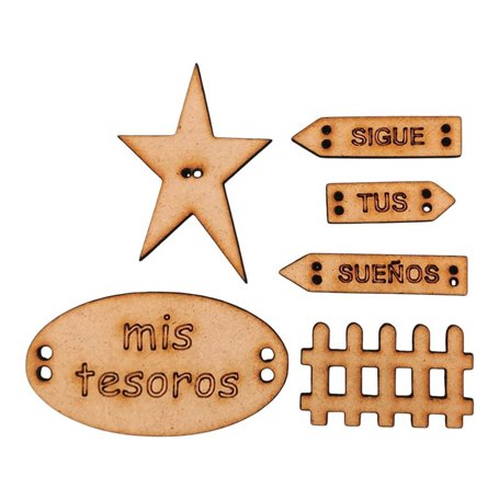 Conjunto de Botones "Mis Tesoros"  en MDF 3mm.