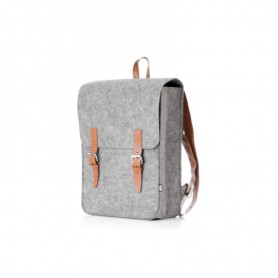 Mochila fieltro gris y polipiel 28,5x37,5x12cm