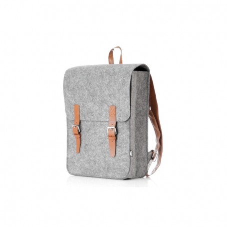 Mochila fieltro gris y polipiel 28,5x37,5x12cm