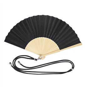 Abanico bambú/poliester+correa Negro 38x21cm