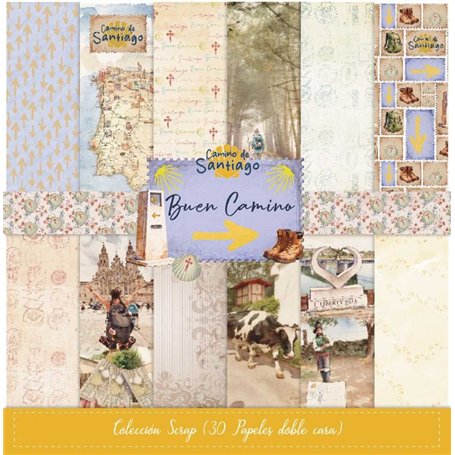Colección 30 Papeles Scrap doble cara "Buen Camino" 180gr 8x8″ 