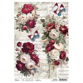 Rice Paper A4 Burgundy blooms