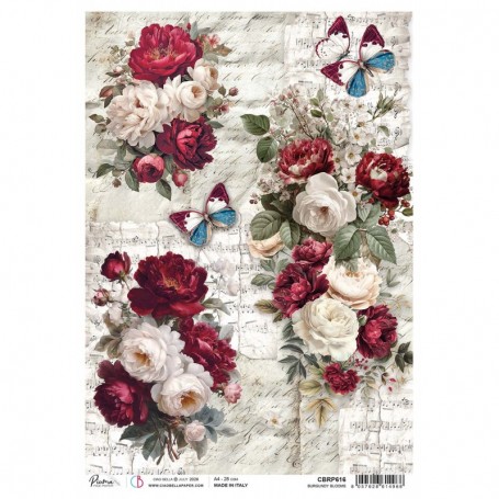 Rice Paper A4 Burgundy blooms