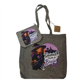 Conjunto Bolsa y Neceser algodón reciclado NEGRO "Pueblo de Brujas"