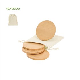 Set de Posavasos Bambú 4p.+Bolsa Algodón