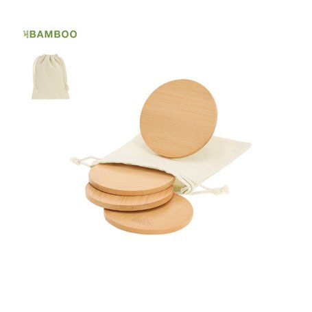 Set de Posavasos Bambú 4p.+Bolsa Algodón