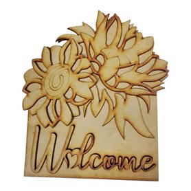 Cartel Welcome con Girasoles de Madera DM 17x20 cm