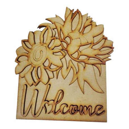 Cartel Welcome con Girasoles de Madera DM 17x20 cm