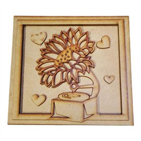 Cuadro Girasol con Tocadisco de Madera DM 18x17 cm.